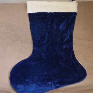 Blue Plush Christmas Stocking with White Fur Trim